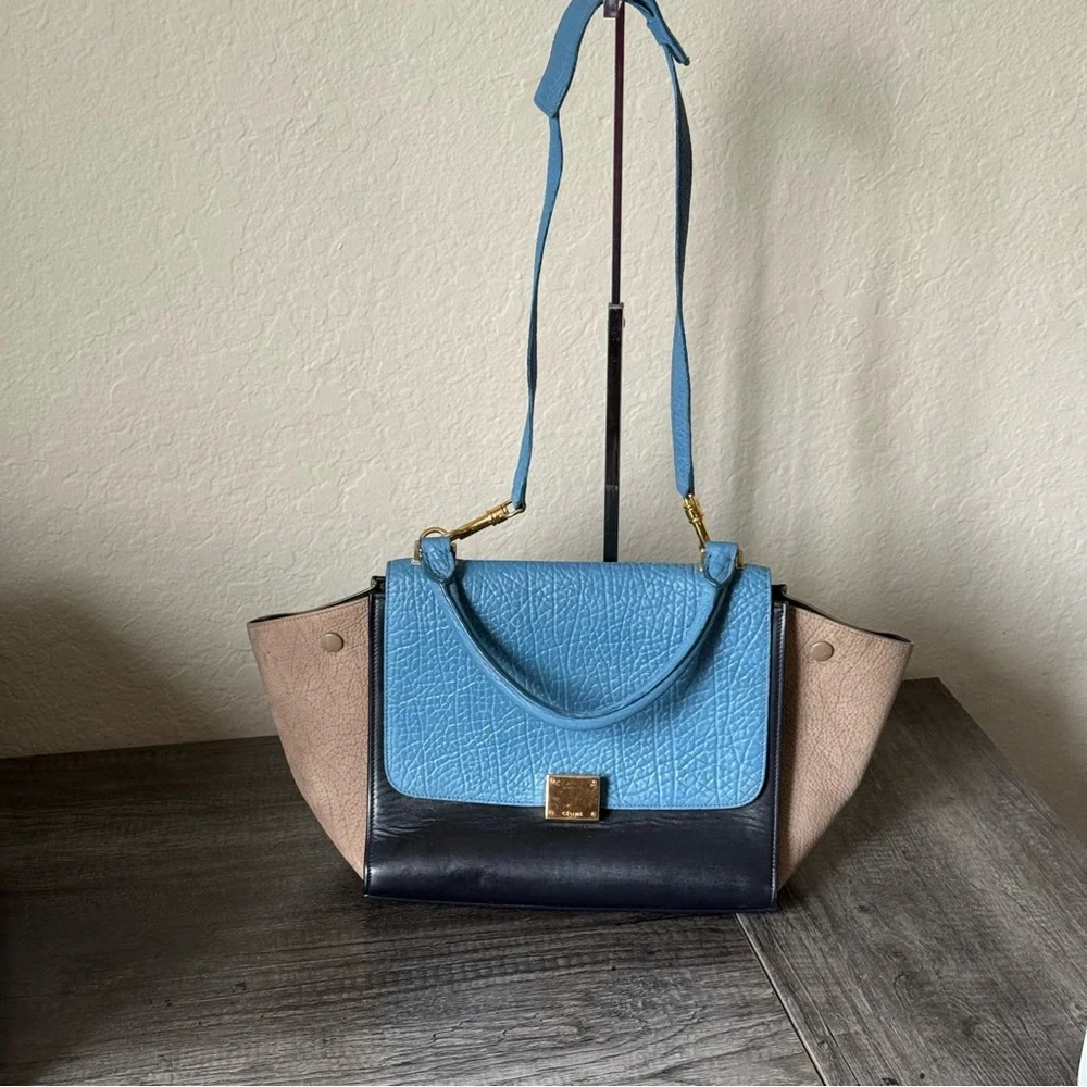 CELINE TRAPEZE TRICOLOR 2 WAY LEATHER & SUEDE BAG - Picture 1 of 12